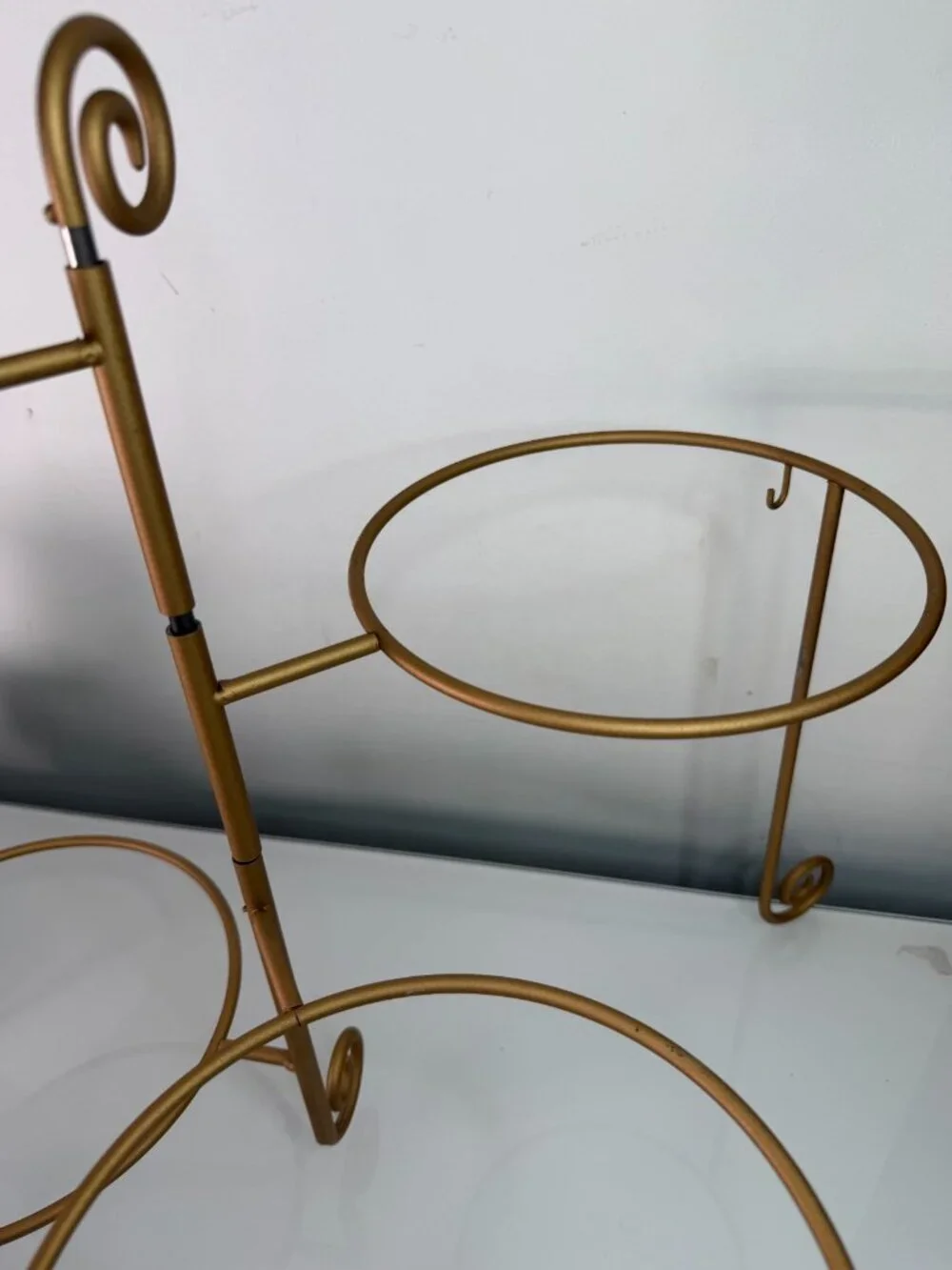 Vintage MCM Moveable Gold Metal 4 Stack Tier Plate Serving Stand Plant Holder - Picture 4 of 9
